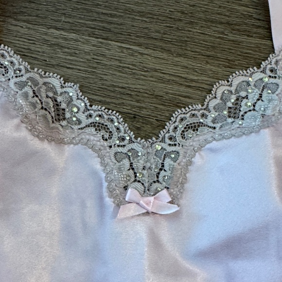Victoria's Secret Pink Satin Chemise with Lace and crystals. Sold Out. - Picture 2 of 6